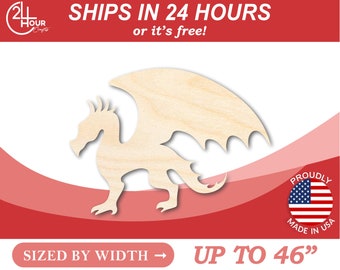 Unfinished Wooden Dragon Shape - Mythical - Beast - Craft - from 1" up to 46"  DIY