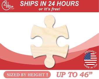 Unfinished Wooden Interlocking Puzzle Shape - Autism Awareness - Craft - from 1" up to 46"  DIY