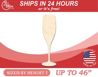 Unfinished Wooden Champagne Glass Shape - Party Decor - Craft - from 1" up to 46"  DIY