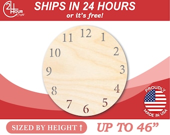 Unfinished Wooden Clock Silhoutte - Craft- from 1" up to 46" DIY