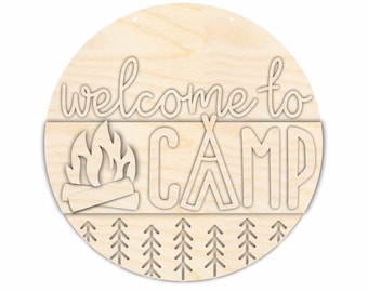 Unfinished Wood Welcome to Camp Door Sign Kit | Wood Craft Cutouts | 1/4" Thick |