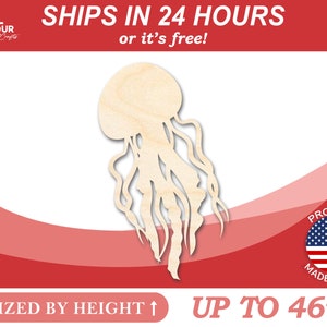 Unfinished Wooden Jellyfish Jelly Fish Silhoutte - Craft- from 1&quot; up to 46&quot; DIY