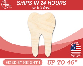 Unfinished Wooden Tooth Shape - Tooth Fairy - Dentist - Craft - from 1" up to 46"  DIY