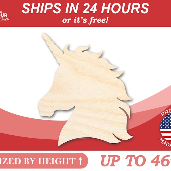 Unfinished Wooden Unicorn Head Shape - Craft - from 1" up to 46" DIY