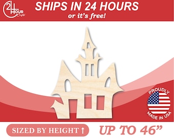 Unfinished Wood Spooky House Shape - Craft - from 1" up to 46"