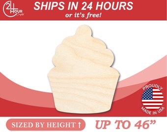Unfinished Wood Cherry Cupcake Shape - Craft - from 1" up to 46"