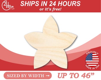Unfinished Wooden Plumeria Flower Petals Shape - Craft - from 1" up to 46" DIY