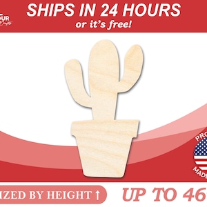 Unfinished Wooden Cactus in Pot Silhoutte - Craft- from 1&quot; up to 46&quot; DIY