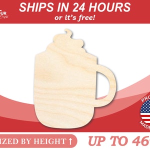 Unfinished Wooden Hot Cocoa Whip Cream Shape - Craft - from 1&quot; up to 46&quot; DIY