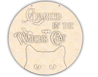 Unfinished Wood Guarded By The Witch's Cat Door Sign Kit | Wood Craft Cutouts | 1/4" Thick |