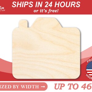 Unfinished Wooden Camera Shape - Craft - from 1&quot; up to 46&quot; DIY