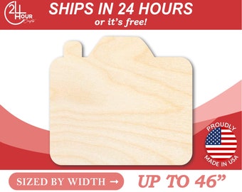 Unfinished Wooden Camera Shape - Craft - from 1" up to 46" DIY