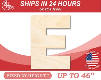 Unfinished Wooden Block Letter E - Craft - from 1&quot; up to 46&quot; DIY