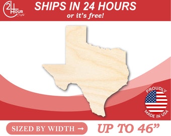 Unfinished Wooden Texas Shape - State - Craft - from 1" up to 46"  DIY