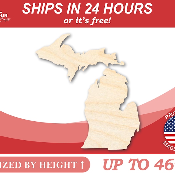 Unfinished Wooden Michigan Shape (2 Pieces) - State - Craft - from 1" up to 46"  DIY