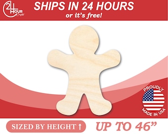 Unfinished Wooden Gingerbread Man Shape - Candy - Holiday - Craft - from 1" up to 46"  DIY
