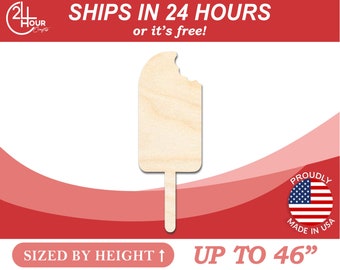 Unfinished Wooden Popsicle with Bite Silhoutte - Craft- from 1" up to 46" DIY