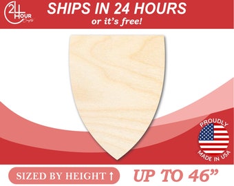 Unfinished Wooden Shield Flat Top Silhoutte - Craft- from 1" up to 46" DIY