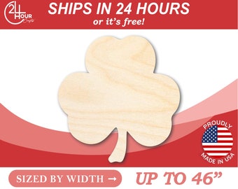 Unfinished Wooden 3 Leaf Clover Silhoutte - Craft- from 1" up to 46" DIY