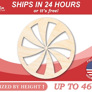 Unfinished Wood Peppermint Candy Shape - Craft - from 1&quot; up to 46&quot;