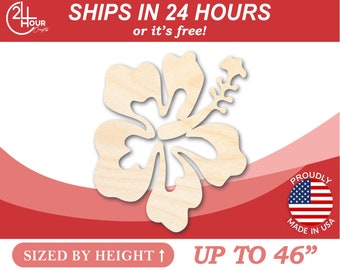 Unfinished Wooden Hibiscus Flower Silhoutte - Craft- from 1" up to 46" DIY