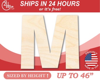 Unfinished Wooden Block Letter M - Craft - from 1&quot; up to 46&quot; DIY