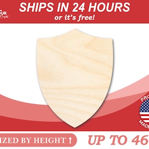 Unfinished Wooden Shield Shape - Soldier - Knight - Craft - from 1&quot; up to 46&quot;  DIY