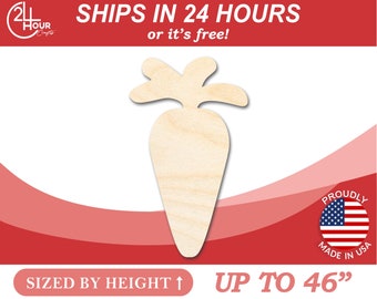 Unfinished Wooden Carrot Silhoutte - Craft- from 1&quot; up to 46&quot; DIY
