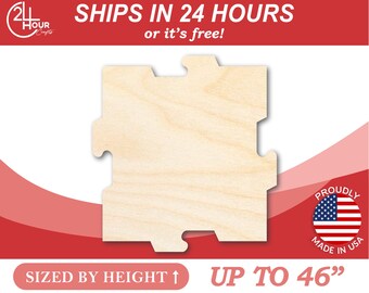 Unfinished Wooden Puzzle Piece Interlocking Shape - Craft - from 1" up to 46" DIY