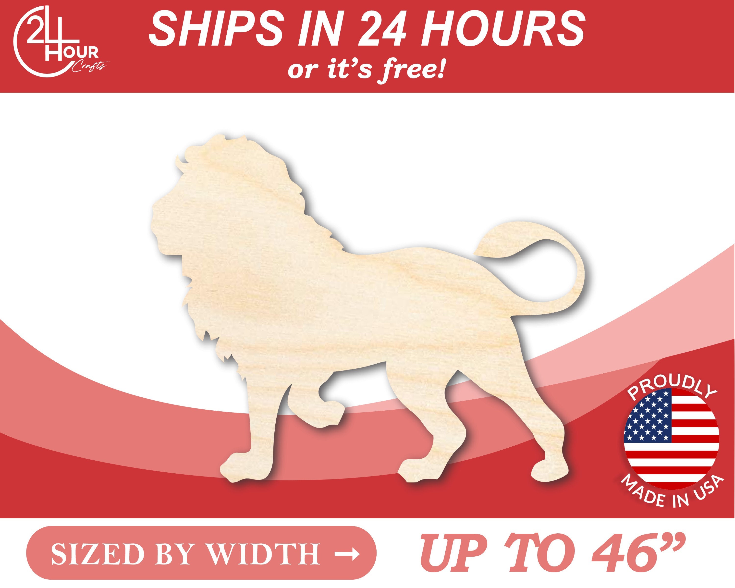 Unfinished Wooden Lion Shape - Africa - Craft - from 1" up to 46" DIY