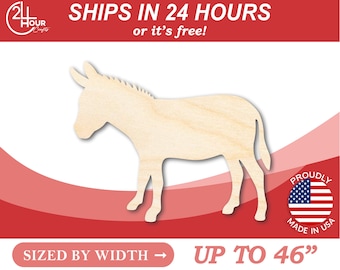 Unfinished Wooden Donkey Shape - Animal - Craft - from 1" up to 46"  DIY