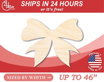 Unfinished Wooden Bow Ribbon Shape - Craft - from 1" up to 46"  DIY