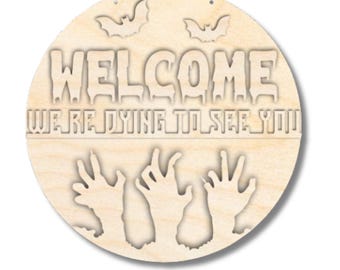 Unfinished Wood Zombie Welcome Door Sign Kit | Wood Craft Cutouts | 1/4" Thick |