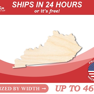 Unfinished Wooden Kentucky Shape - State - Craft - from 1&quot; up to 46&quot;  DIY