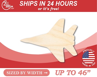 Unfinished Wooden Fighter Jet Airplane Shape - Craft- from 1" up to 46"  DIY