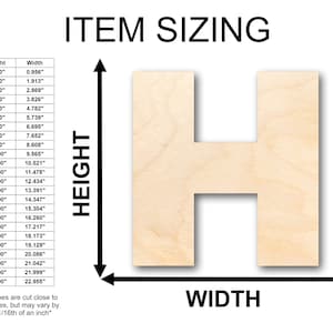 Unfinished Wooden Block Letter H Craft from 1 up to 46 DIY image 2