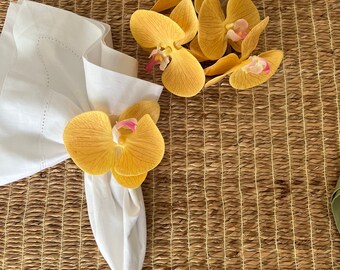 Sets of 4 -Handmade Yellow Orchid Flower Napkin Rings - Table Decor