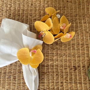 Sets of 4 -Handmade Yellow Orchid Flower Napkin Rings - Table Decor