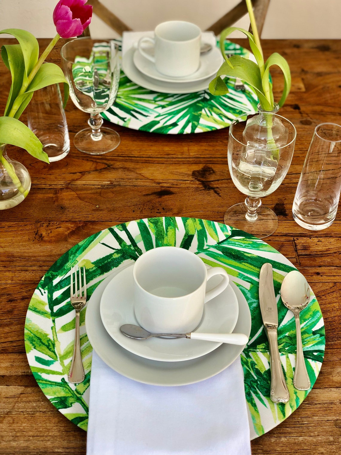 Round green tropical Placemats / Charger Plates Water Proof Etsy