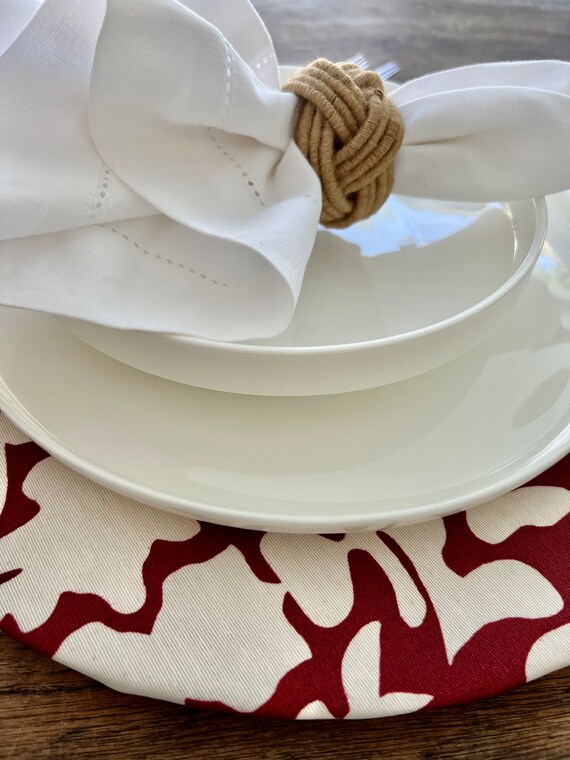 Tovagliette / Sottopiatti rotondi rossi/bianchi Lavabili in lavatrice  impermeabili e delicati, Lino sfoderabile -  Italia