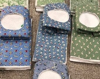 Bib and burp cloth sets, matching sets, blue, green, fabric