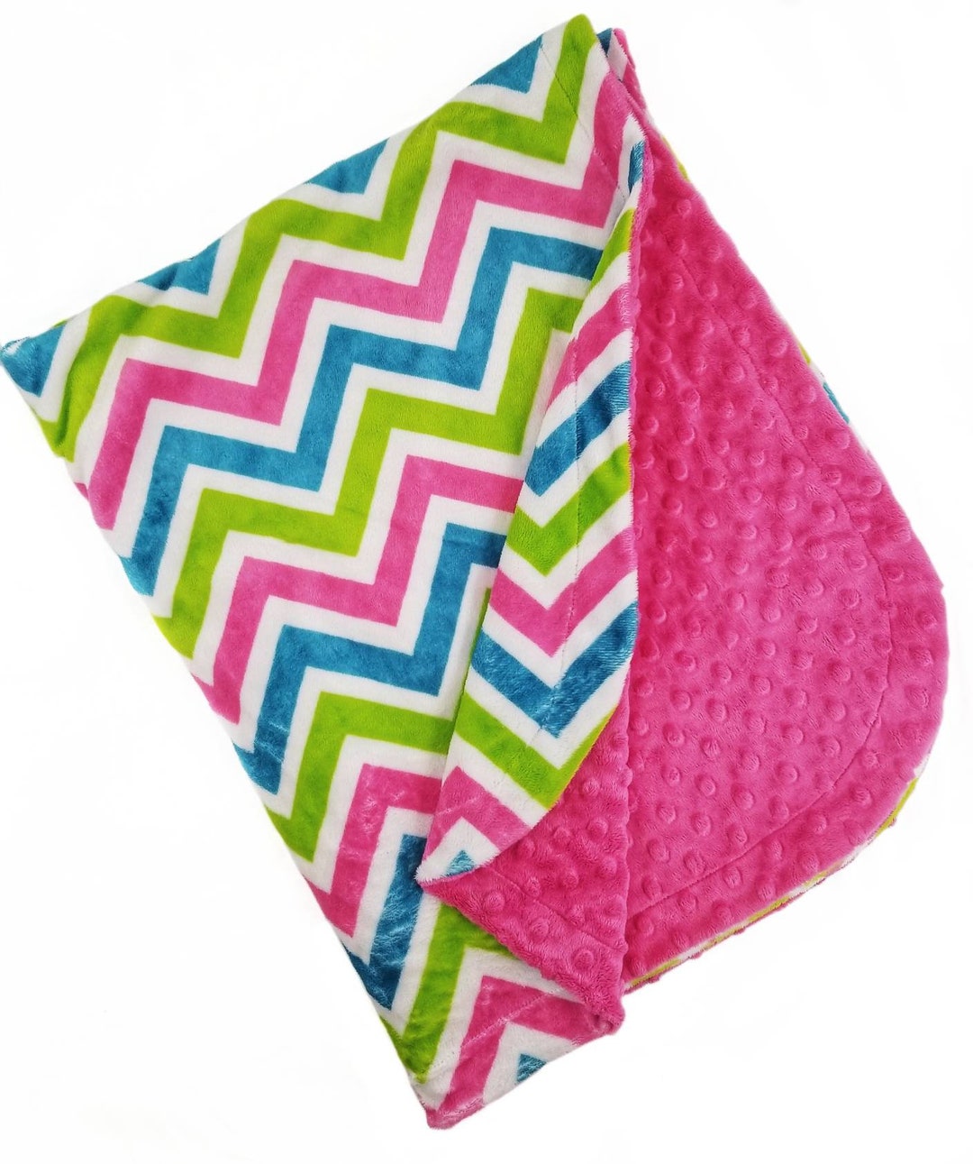 Minky Baby Blanket/pink and Green Chevron Minky/chevron Etsy