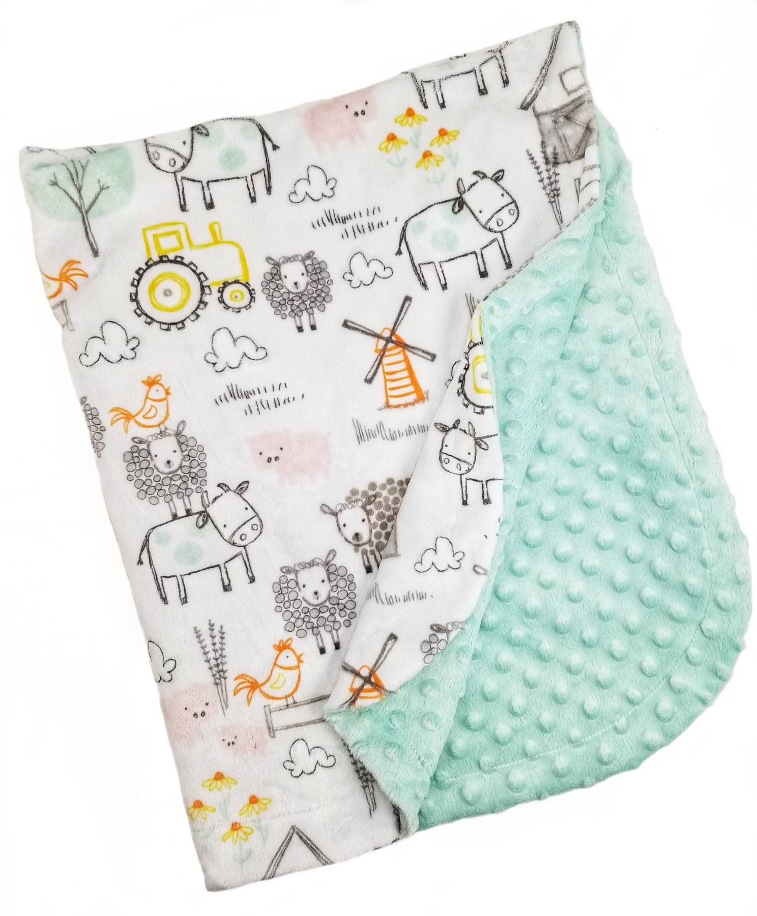 Minky Baby Blanket/green and Gray Animals/farm Animals Baby Etsy UK