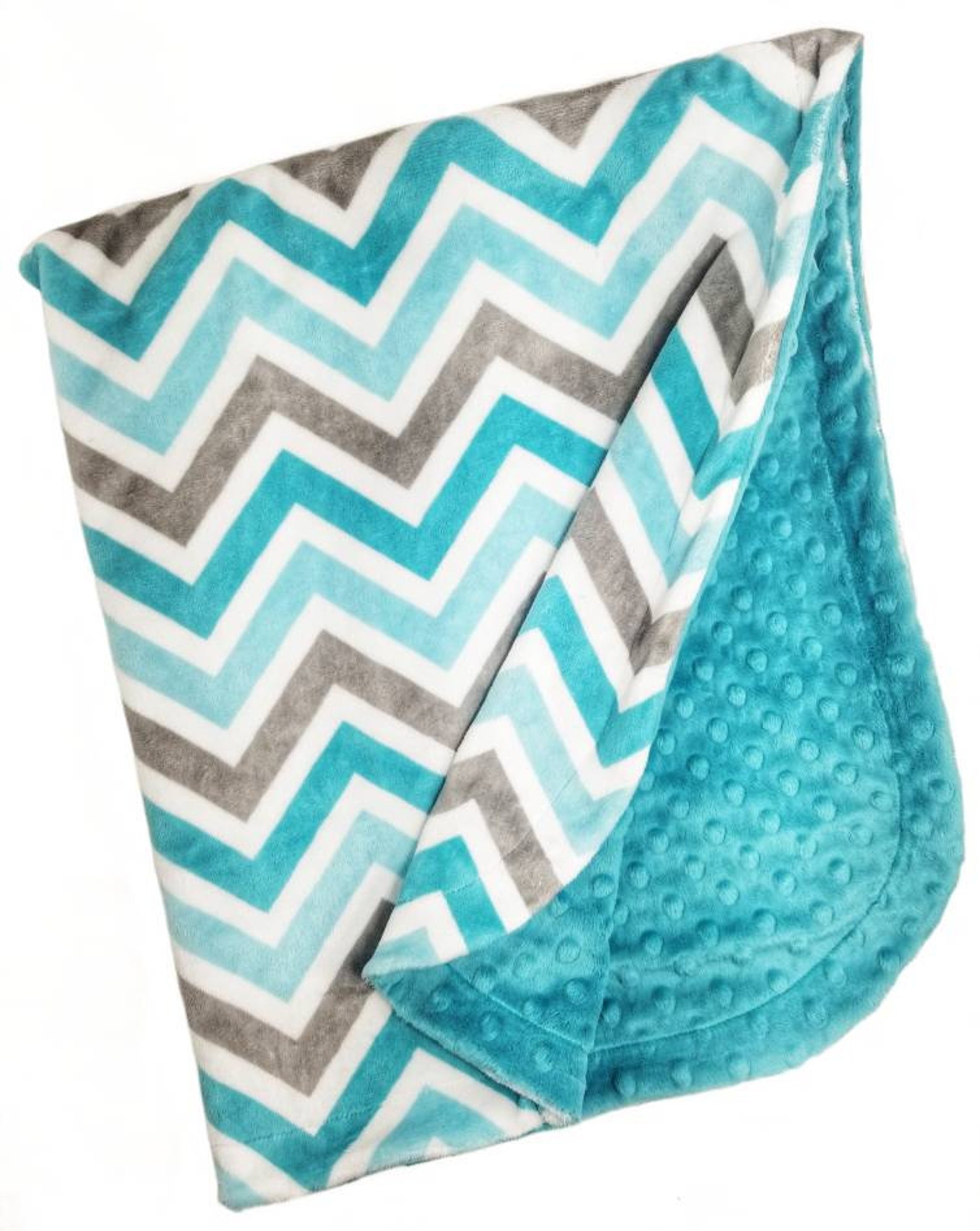 Teal Chevron Minky Baby Blanket/teal Minky/grey Minky/teal and Etsy