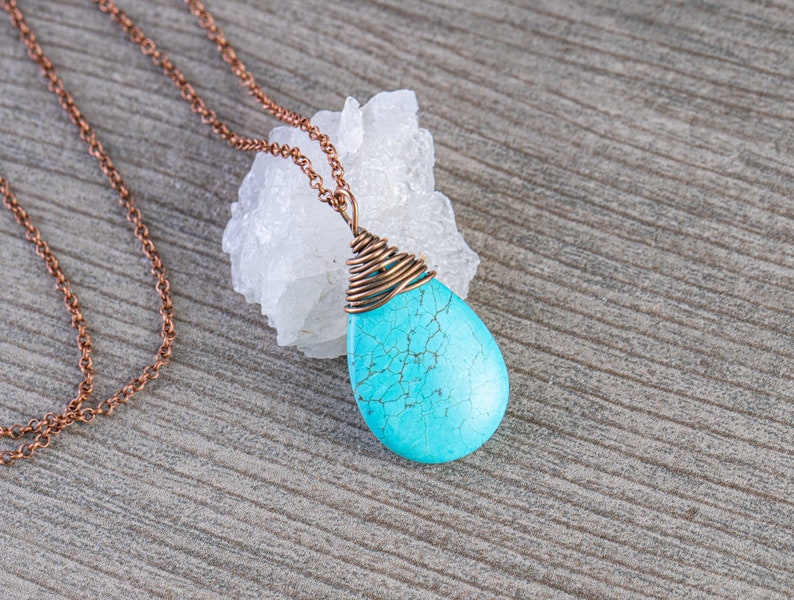 Teardrop blue turquoise necklace turquoise jewelry boho tribal wife gifts for mom gifts for girlfriend gifts for nana gifts for women sister