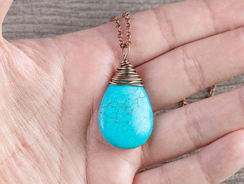 Teardrop blue turquoise necklace turquoise jewelry boho tribal wife gifts for mom gifts for girlfriend gifts for nana gifts for women sister