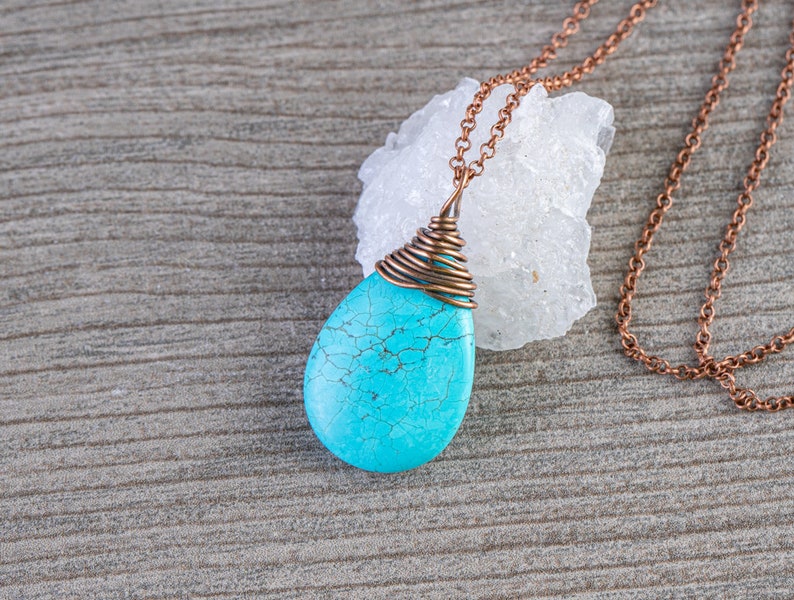 Teardrop blue turquoise necklace turquoise jewelry boho tribal wife gifts for mom gifts for girlfriend gifts for nana gifts for women sister