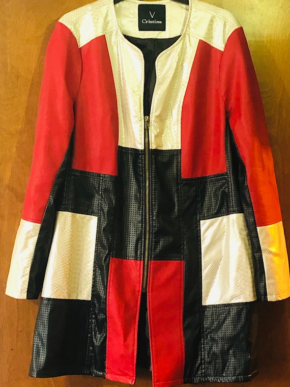 1980s Vintage Vegan Faux Leather, Red & Black Col… - image 1