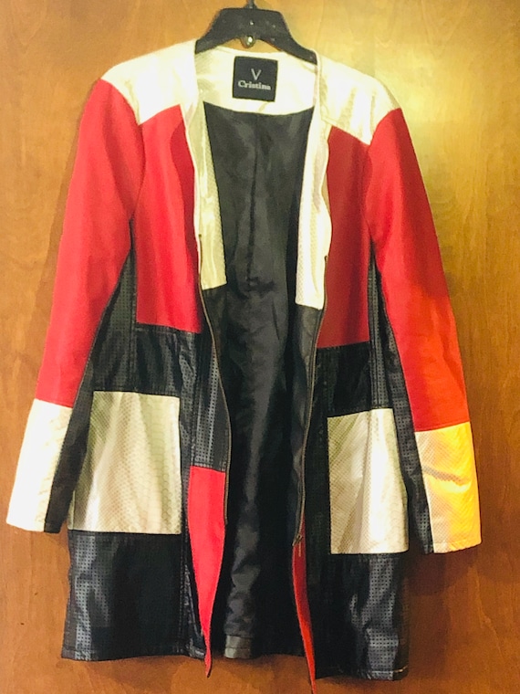 1980s Vintage Vegan Faux Leather, Red & Black Col… - image 2