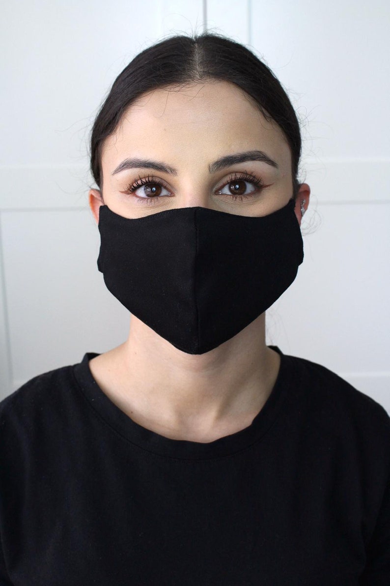 Plain Black Curved Cotton Face Mask Etsy